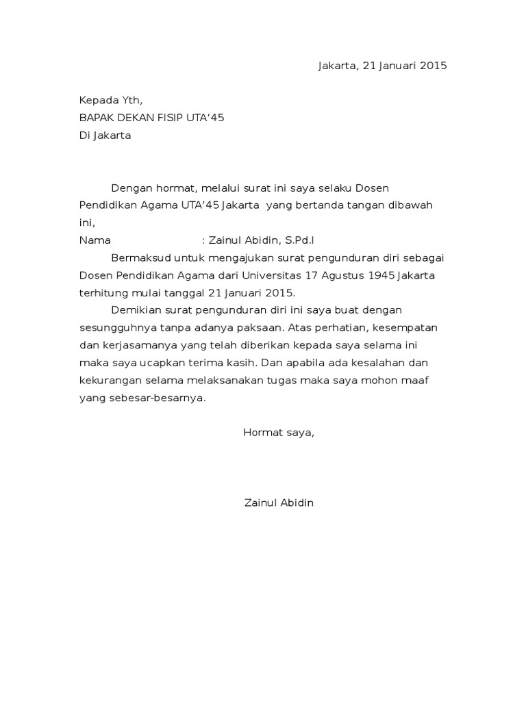 Detail Contoh Surat Pengunduran Diri Dari Universitas Nomer 34