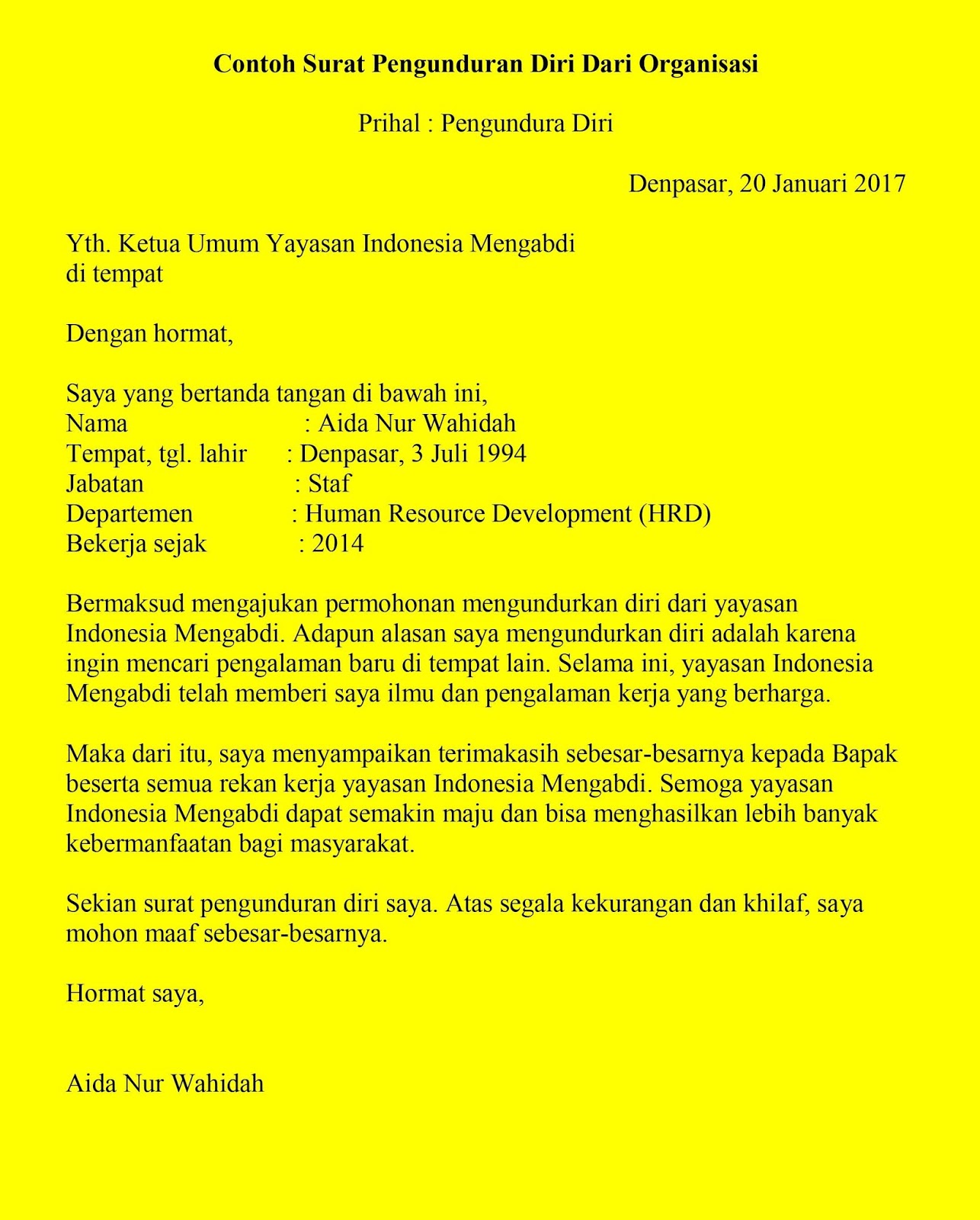 Detail Contoh Surat Pengunduran Diri Dari Yayasan Nomer 33