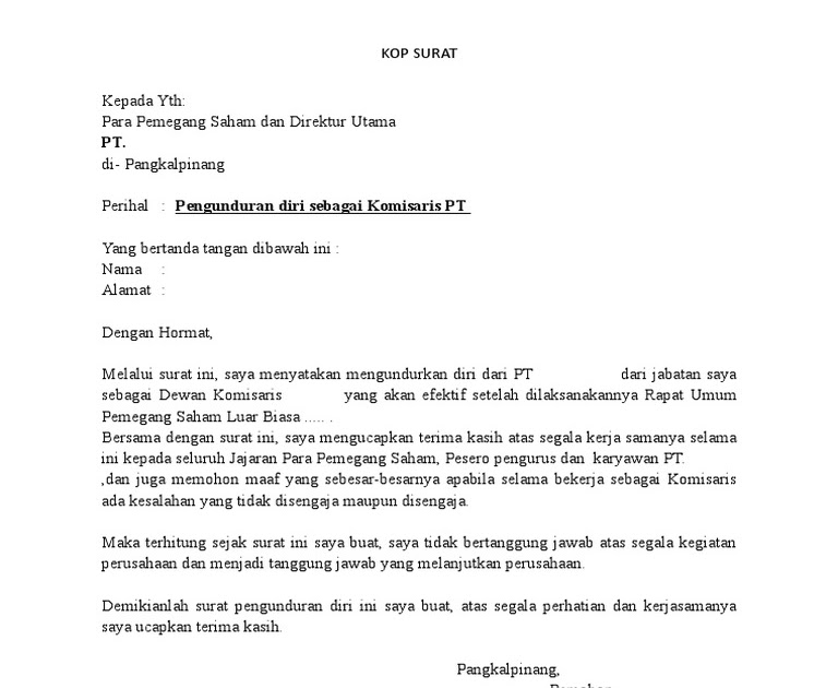 Detail Contoh Surat Pengunduran Diri Di Pt Nomer 45