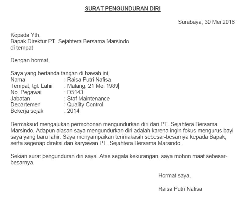 Detail Contoh Surat Pengunduran Diri Direktur Nomer 47