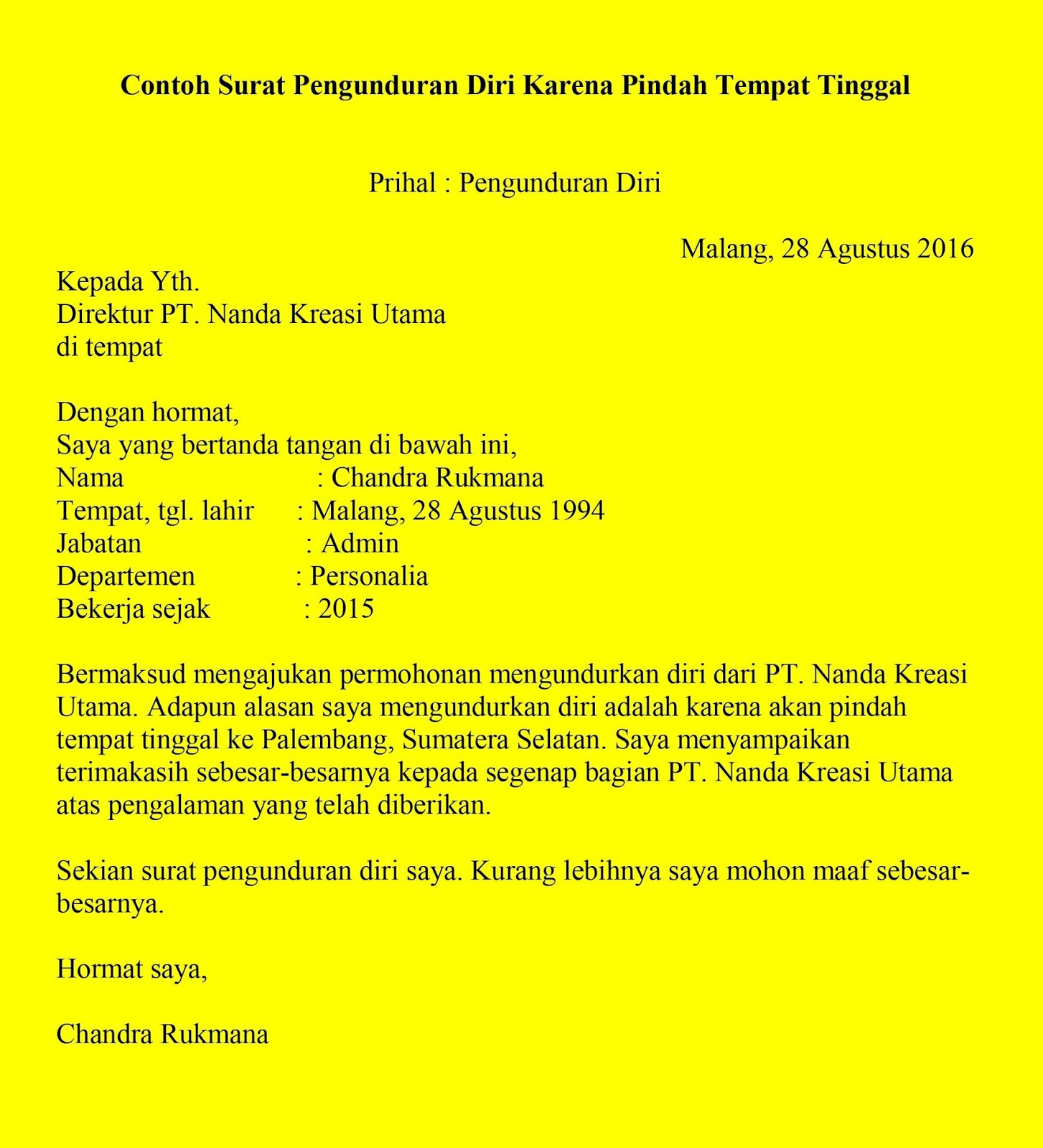 Detail Contoh Surat Pengunduran Diri Karena Pindah Kerja Nomer 41