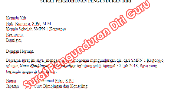 Detail Contoh Surat Pengunduran Diri Kerja Nomer 38