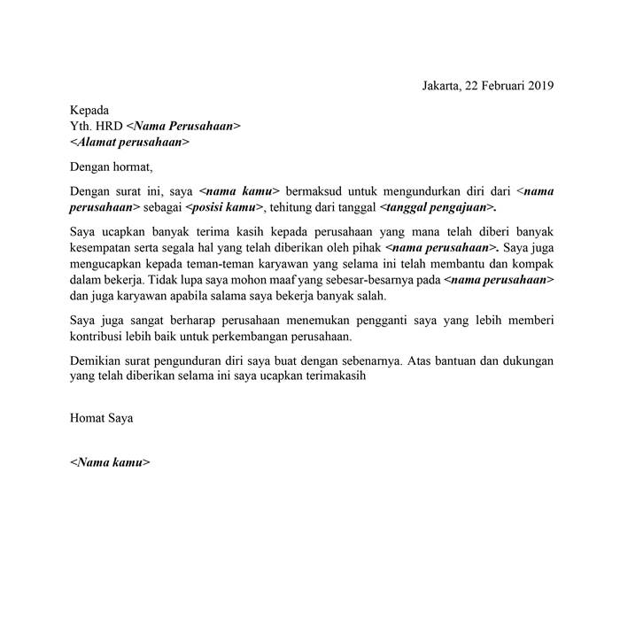 Contoh Surat Pengunduran Diri Kerja Bahasa Indonesia - KibrisPDR