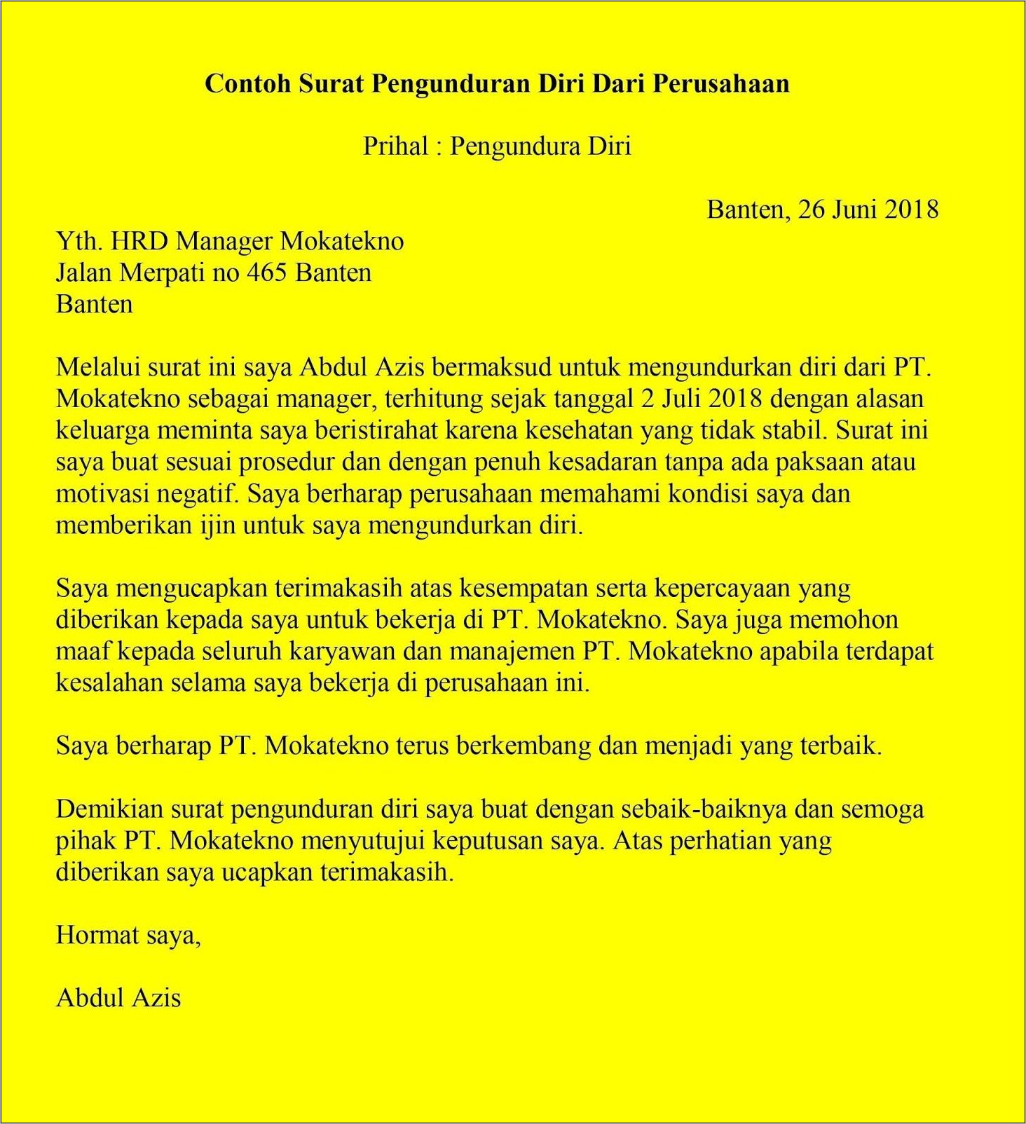 Detail Contoh Surat Pengunduran Diri Kerja Bahasa Indonesia Nomer 32