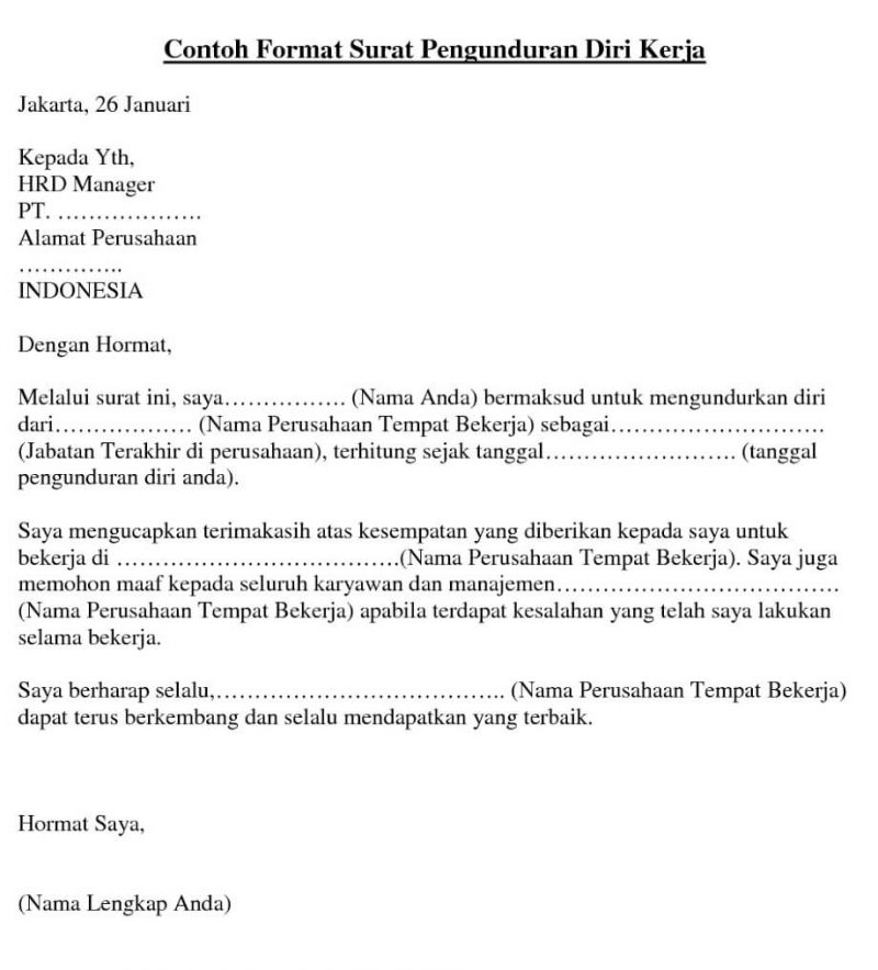 Detail Contoh Surat Pengunduran Diri Kerja Bahasa Indonesia Nomer 44