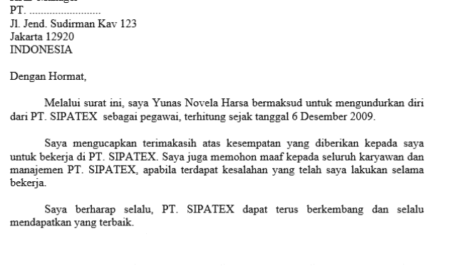 Detail Contoh Surat Pengunduran Diri Kerja Bahasa Indonesia Nomer 9