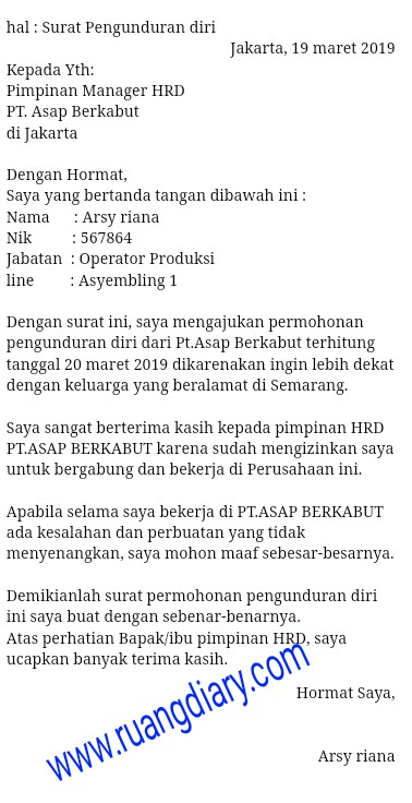 Detail Contoh Surat Pengunduran Diri Kerja Dengan Alasan Nomer 43