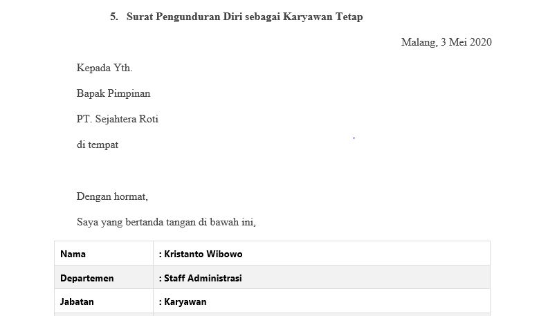 Detail Contoh Surat Pengunduran Diri Kerja Dengan Alasan Sakit Nomer 40