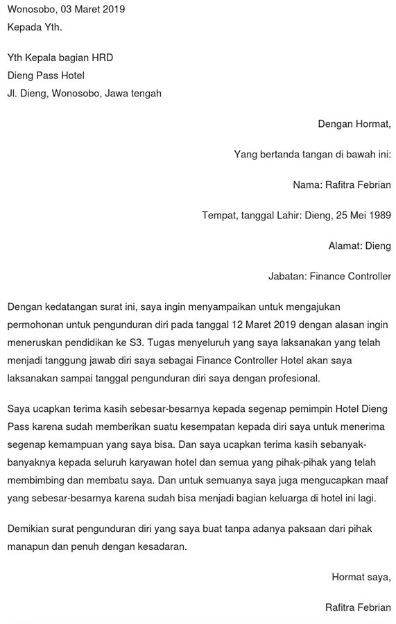 Detail Contoh Surat Pengunduran Diri Kerja Yang Baik Nomer 39