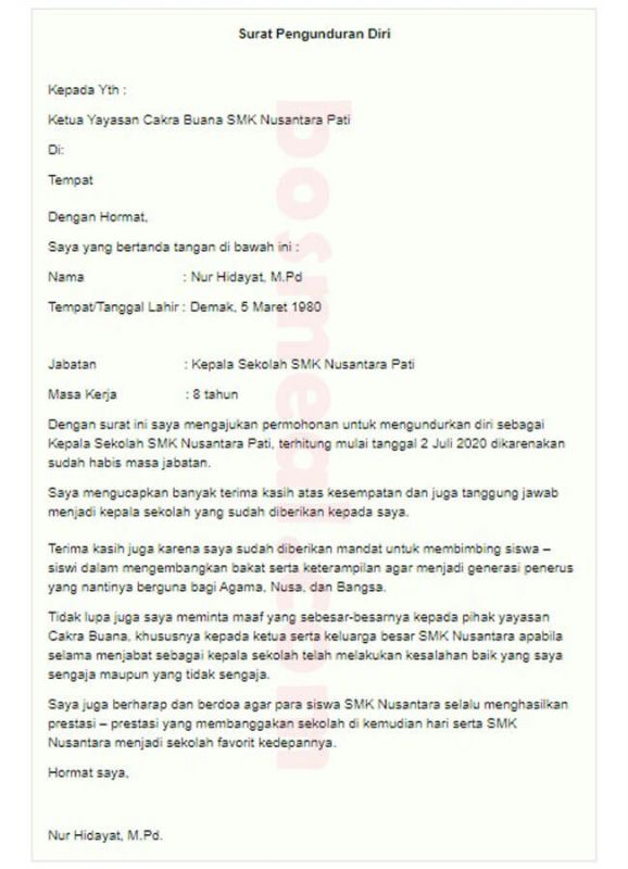 Detail Contoh Surat Pengunduran Diri Mengajar Nomer 39