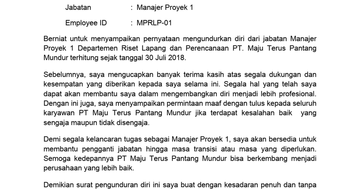 Detail Contoh Surat Pengunduran Diri Perusahaan Nomer 35