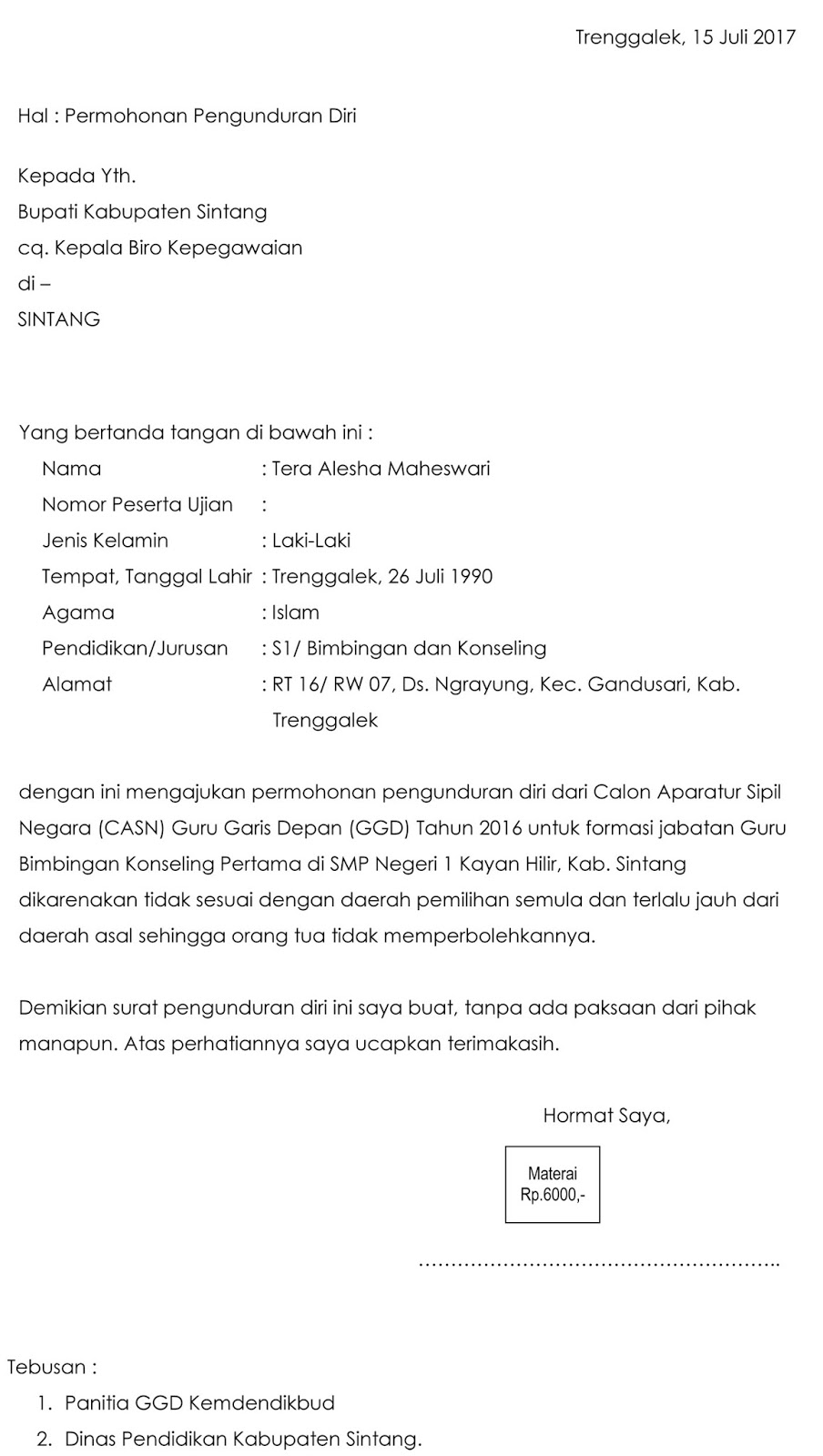 Detail Contoh Surat Pengunduran Diri Pns Nomer 3