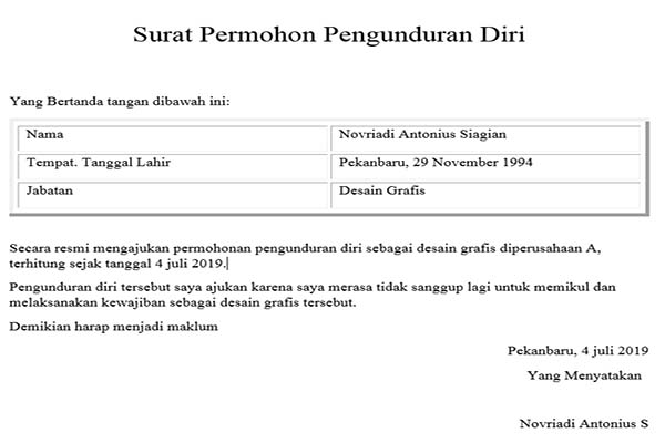 Detail Contoh Surat Pengunduran Diri Pns Nomer 47