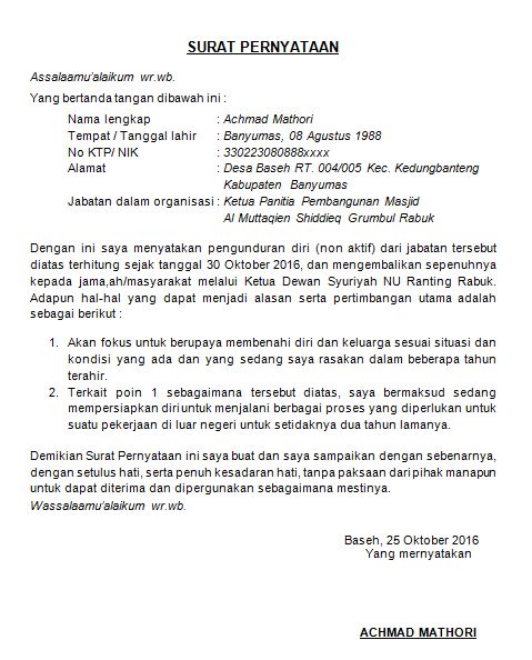 Detail Contoh Surat Pengunduran Diri Rt Nomer 13