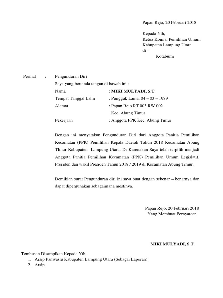 Detail Contoh Surat Pengunduran Diri Rt Nomer 34