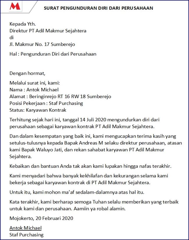 Detail Contoh Surat Pengunduran Diri Rt Nomer 40