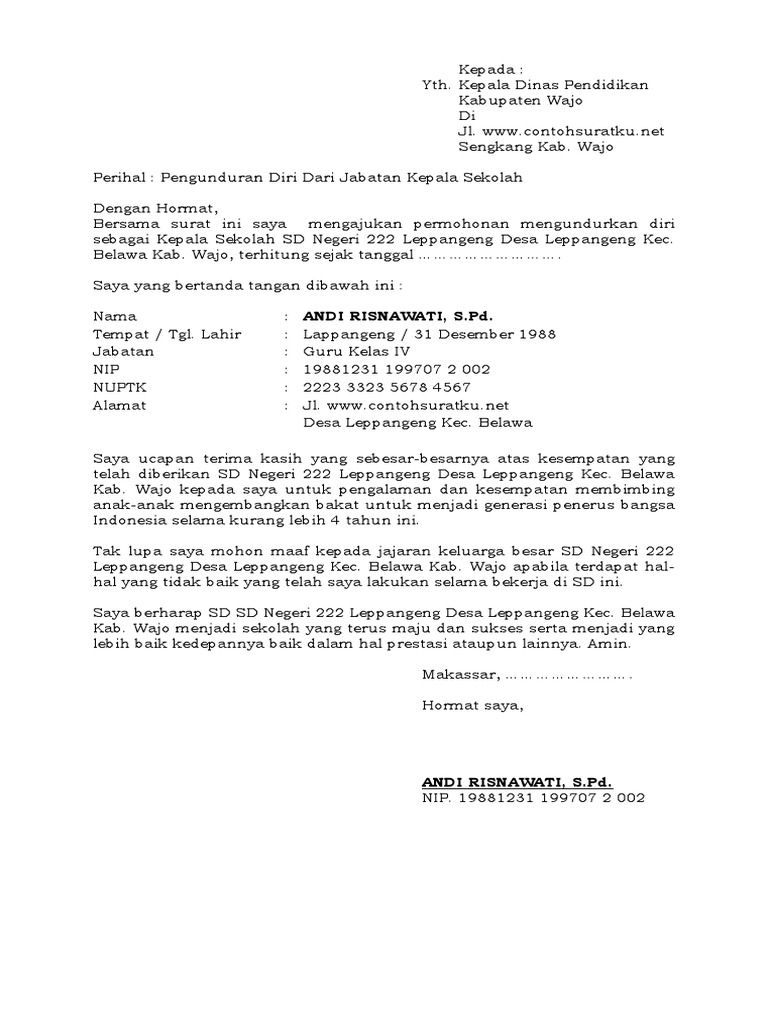 Detail Contoh Surat Pengunduran Diri Word Nomer 38
