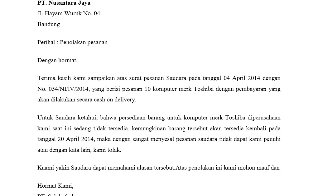 Detail Contoh Surat Penolakan Barang Nomer 26