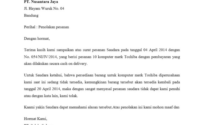 Detail Contoh Surat Penolakan Barang Nomer 47