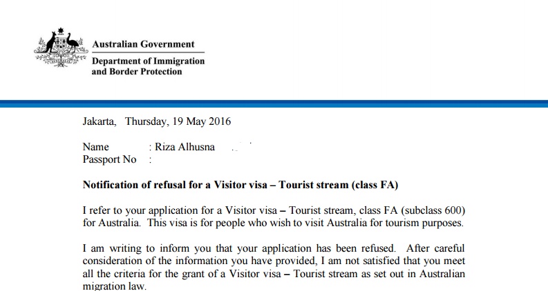 Detail Contoh Surat Penolakan Visa Australia Nomer 5