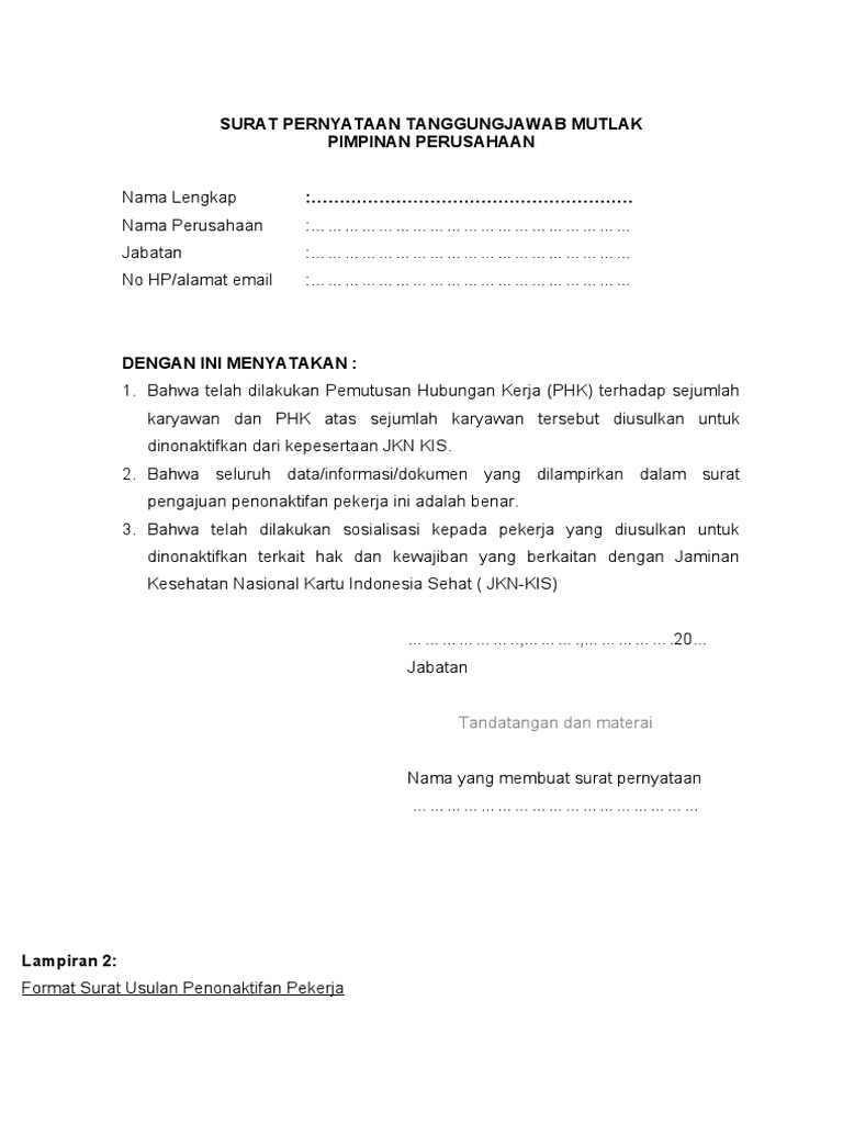 Detail Contoh Surat Penonaktifan Bpjs Kesehatan Nomer 2