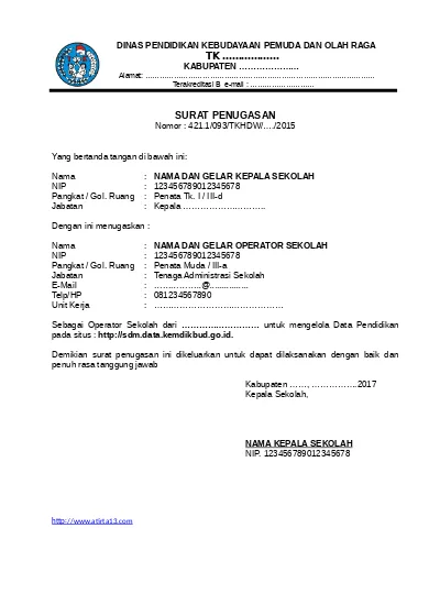 Contoh Surat Penugasan Operator - KibrisPDR