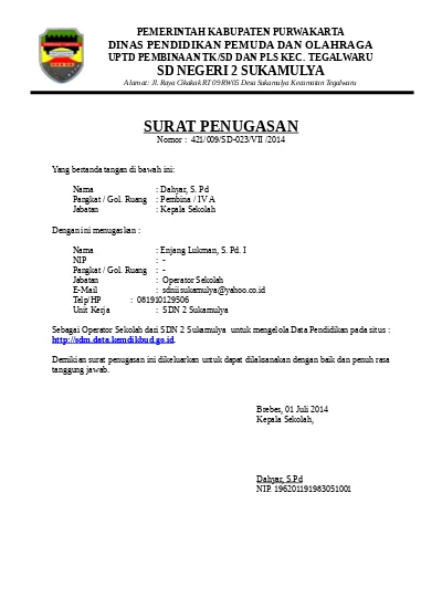 Detail Contoh Surat Penugasan Operator Nomer 40