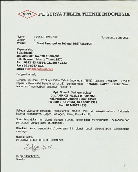 Detail Contoh Surat Penunjukan Distributor Dalam Bahasa Inggris Nomer 12