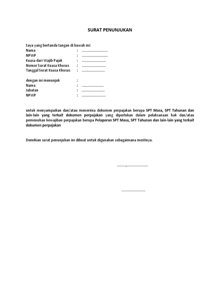 Detail Contoh Surat Penunjukan Kuasa Pajak Nomer 10
