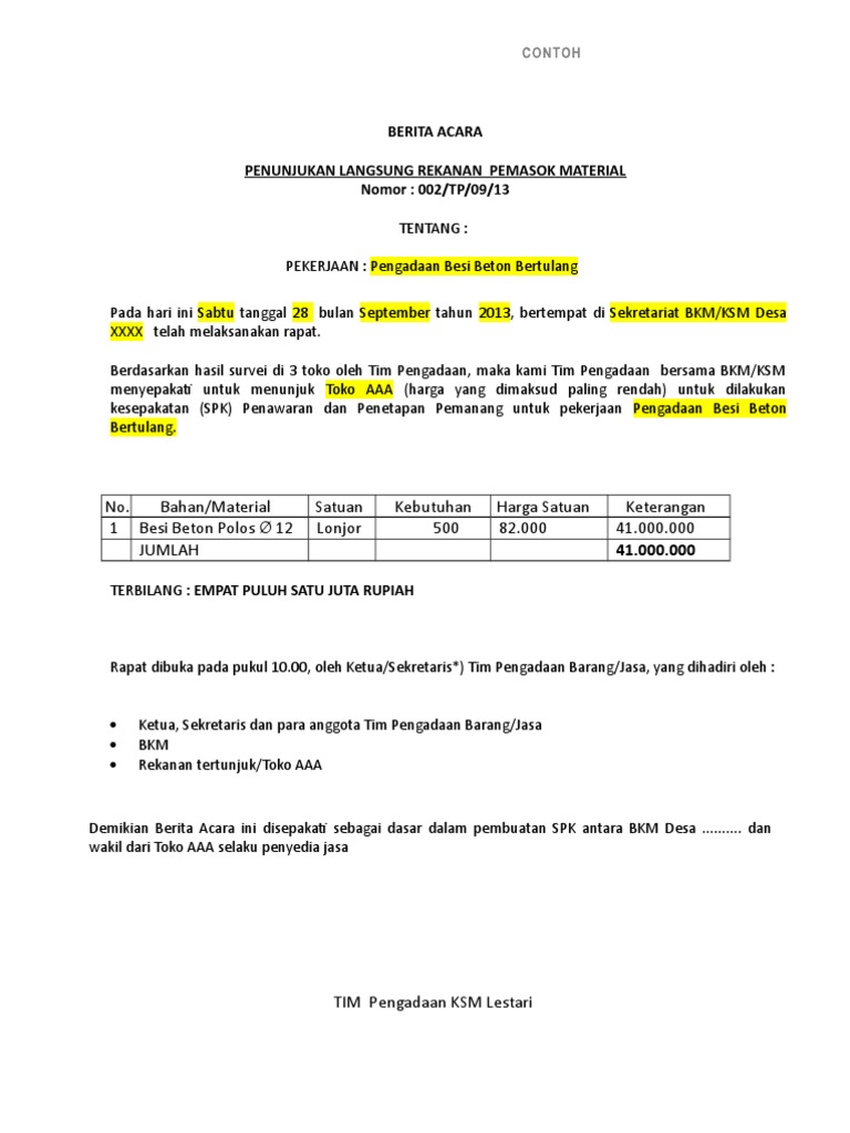 Detail Contoh Surat Penunjukan Langsung Nomer 12