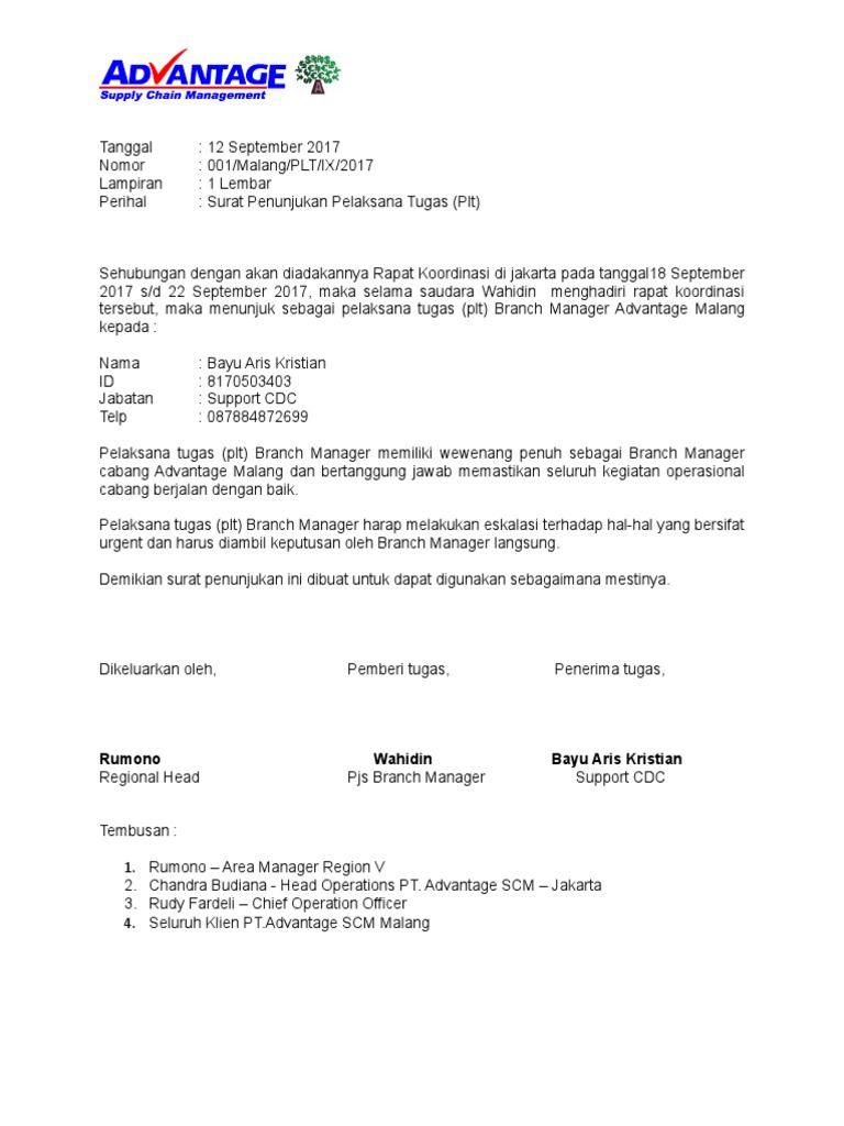 Detail Contoh Surat Penunjukan Plt Nomer 11