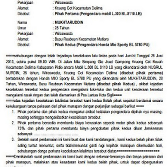 Detail Contoh Surat Perdamaian Kecelakaan Nomer 24