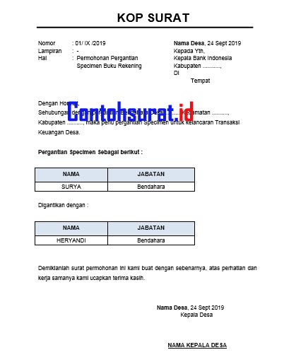 Detail Contoh Surat Pergantian Bendahara Sekolah Nomer 23