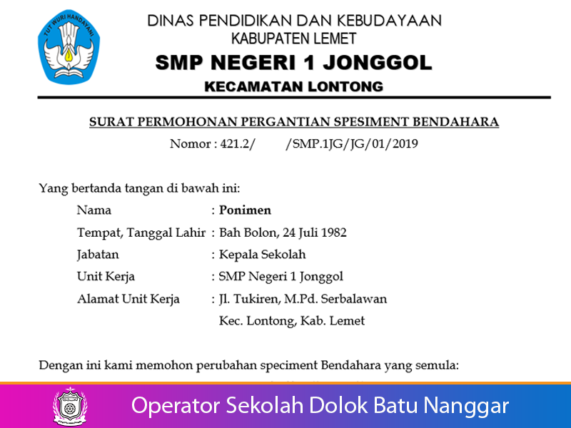 Detail Contoh Surat Pergantian Bendahara Sekolah Nomer 7