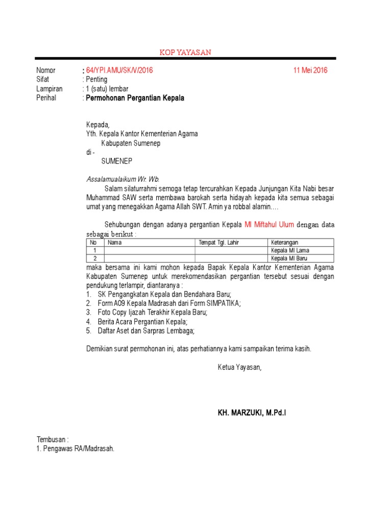 Detail Contoh Surat Pergantian Kepala Sekolah Nomer 6
