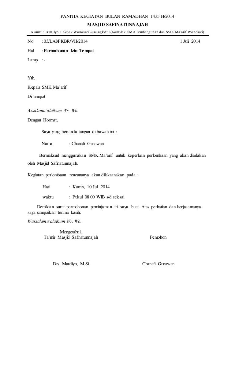 Detail Contoh Surat Perijinan Tempat Nomer 7