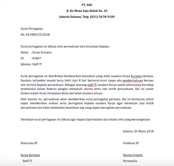 Detail Contoh Surat Peringatan Kerja Nomer 5