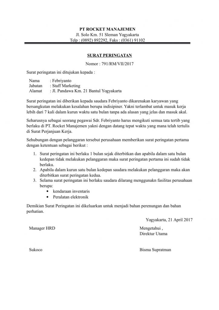 Detail Contoh Surat Peringatan Pertama Untuk Pekerja Nomer 8