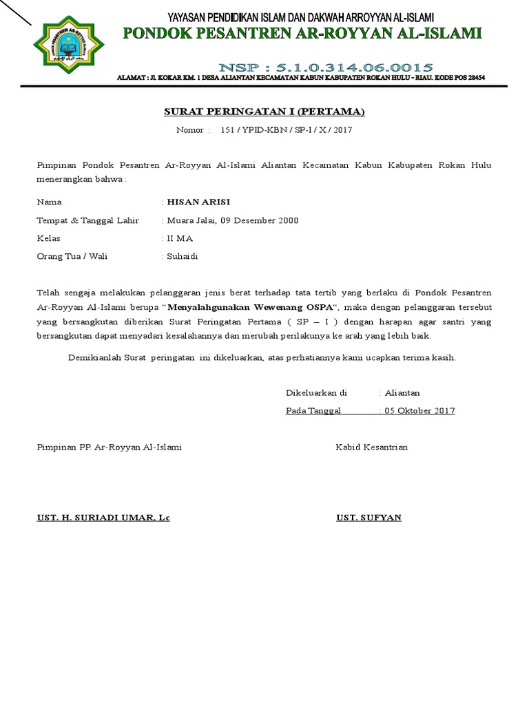 Detail Contoh Surat Peringatan Siswa Nomer 13