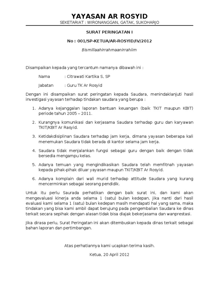 Detail Contoh Surat Peringatan Sp Karyawan Nomer 26