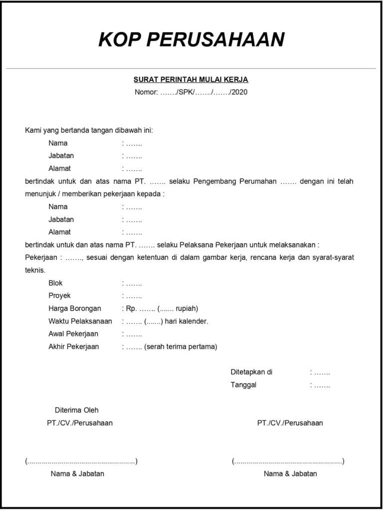 Contoh Surat Perintah Kerja Bangunan - KibrisPDR