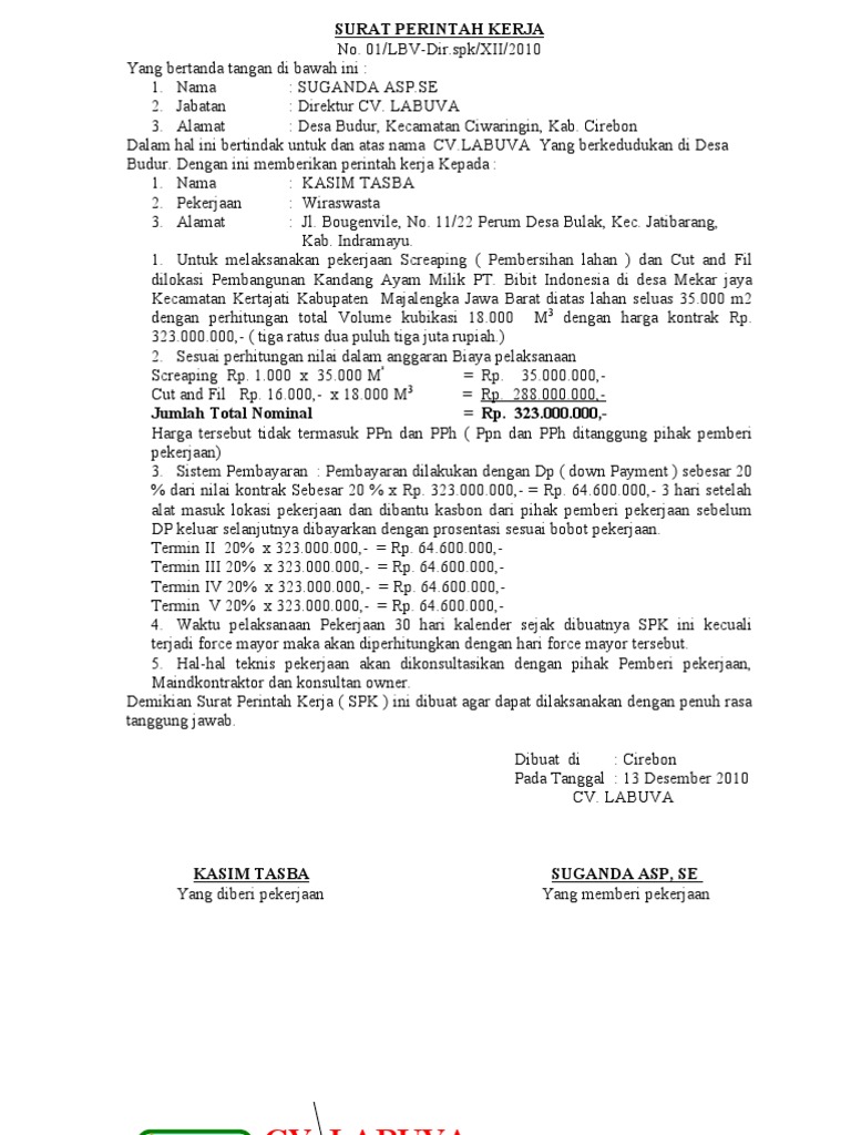 Detail Contoh Surat Perintah Kerja Kontraktor Nomer 18