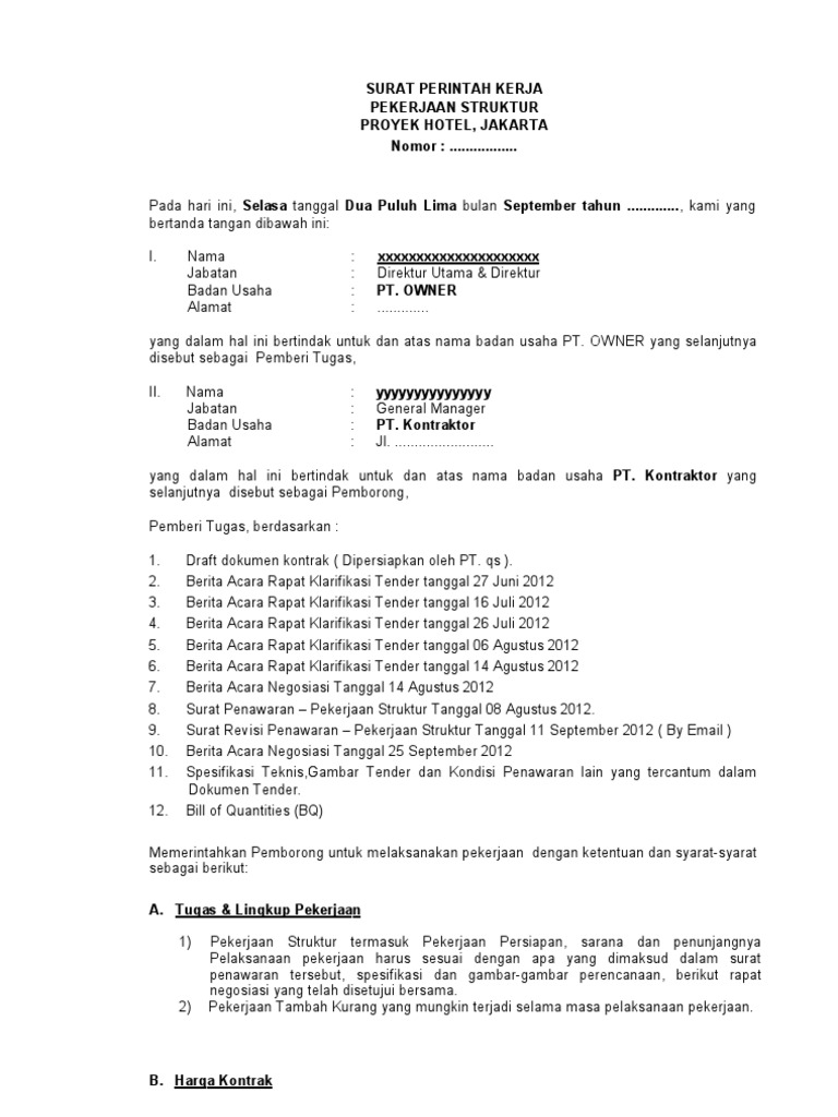 Detail Contoh Surat Perintah Kerja Pemborong Nomer 3