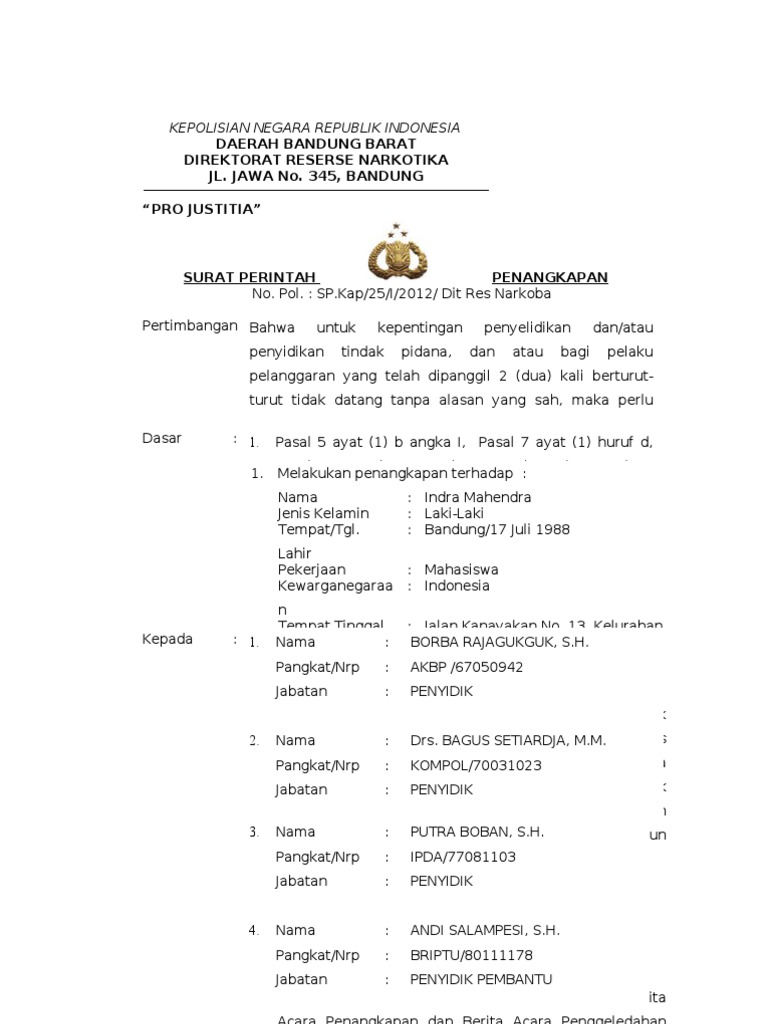 Detail Contoh Surat Perintah Penahanan Nomer 3