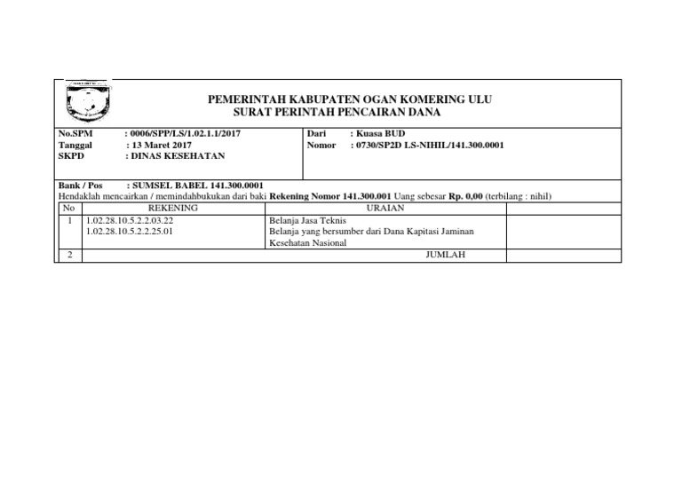 Detail Contoh Surat Perintah Pencairan Dana Nomer 3