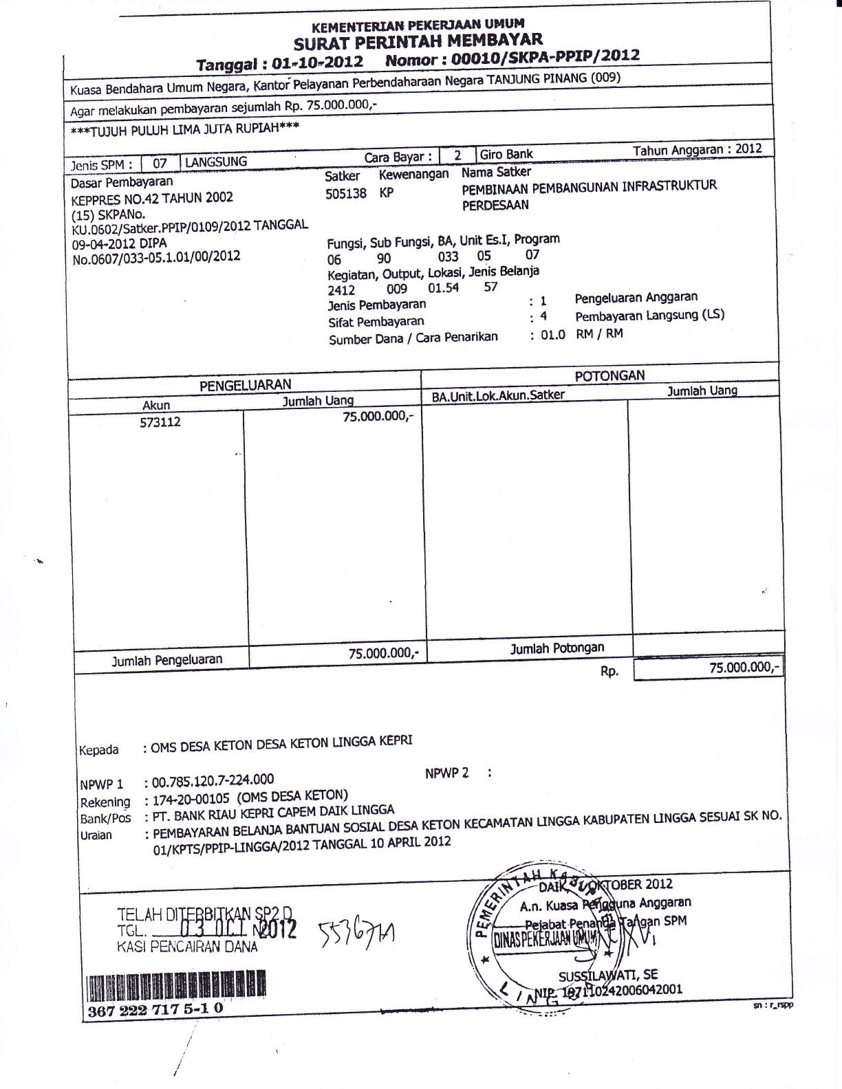 Detail Contoh Surat Perintah Pencairan Dana Nomer 29