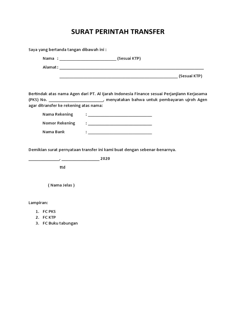 Detail Contoh Surat Perintah Transfer Nomer 7