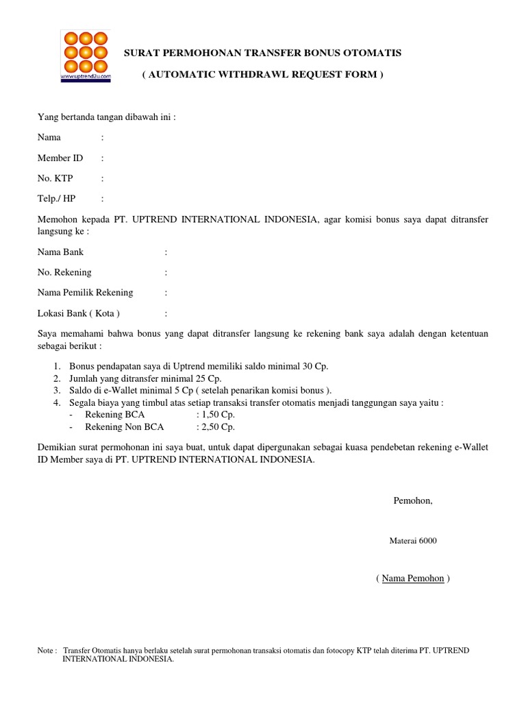 Detail Contoh Surat Perintah Transfer Nomer 10