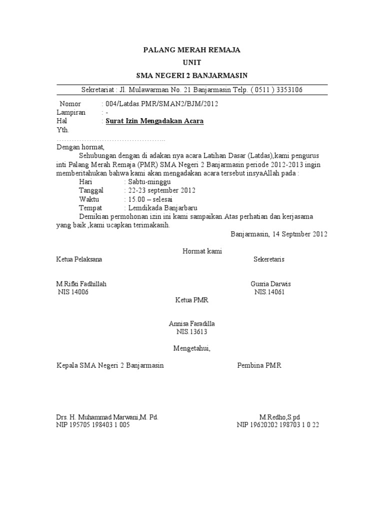 Detail Contoh Surat Perizinan Acara Nomer 4