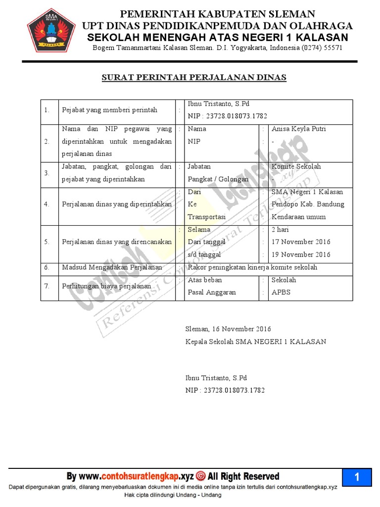 Detail Contoh Surat Perjalan Dinas Nomer 6